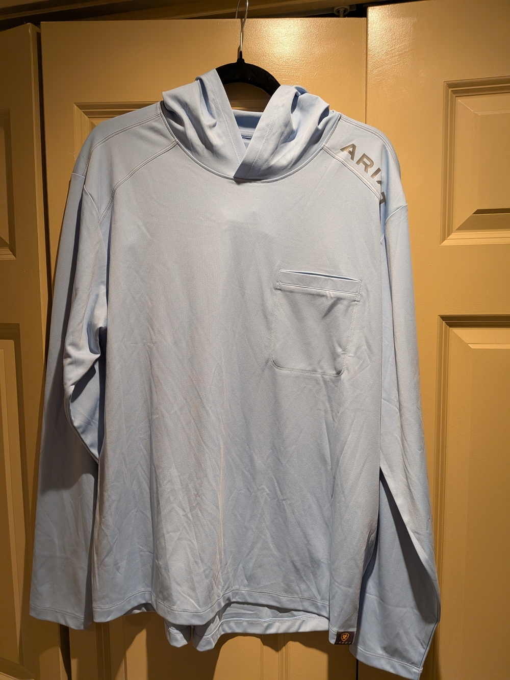 NWT Ariat Rebar Sunblocket Lt Blue Men's Hooded Long-Sleeve Swim/UPF Shirt Sz L